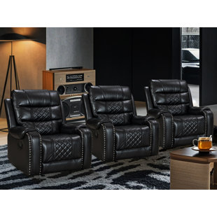 HLIKE Air Leather Rocker Recliner Chair Single Sofa With Patchwork Color Set Of 3