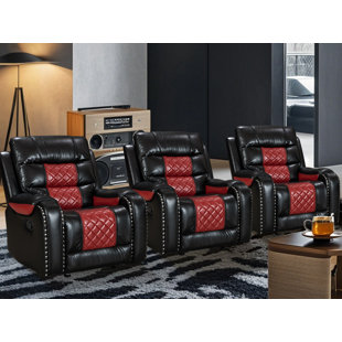HLIKE Air Leather Rocker Recliner Chair Single Sofa With Patchwork Color Set Of 3