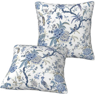AMIPOR Chinoiserie Throw Pillow Covers Blue And White Home Decor 18X18 Inch, Floral Pillowcase Cushion Cover For Bed Sofa Couch, 2 Sets