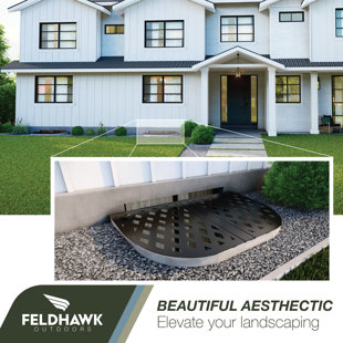 BJORN WOODWORKS Diamond Window Well Covers, Basement Diamond Pattern Well Cover, Powder Coated Black, D - Shaped Egress Covering Semi-universal Fit. Feldhawk Outdoors.