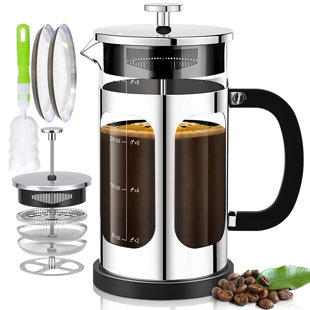 APPENIN WINTER PARK CORP French Press Coffee Maker (34Oz 1Quart 5-6Cup) Coffee Press, With 4 Filters System, Heat Resistant Thickness Borosilicate Glass, Cold Brew Coffee Tea Pot Gifts (Silvery)
