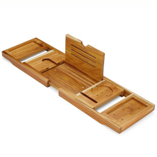 MILLWOOD PINES Eretta Teak Expandable Bathtub Tray Wood And Bathroom Accessories And Storage Boxes, Large Size, Natural Color