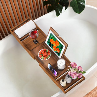 HUDSON & ASHTON LLC Expandable Wooden Bathtub Tray, Brown