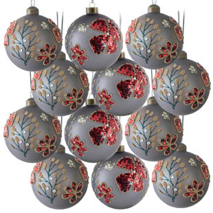MUSSALLEM AREA RUG SPECIALIST, LLC D3" Joyful Glass Christmas Hanging Balls, Set of 12 for Festival Decor (Repeat 2)
