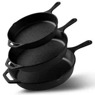 MODERN WALLS LLC Kitchen Saute Fry Pan - Pre-Seasoned Cast Iron Skillet Set 3-Piece - Frying Pan Cast Iron Set