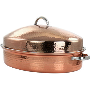 ORIXFORCE Gibson Home Radiance 17.5-inch Stainless Steel Copper-plated Oval Roaster With Lid And Removable Roasting Rack