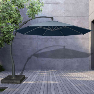 PANAMA JACK OUTDOOR 11.5 Ft Cantilever Sunbrella Denim 360 Umbrella w/Movable Base