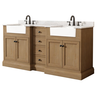 MAXBANO Farmhouse 72" Single Bathroom Vanity With White Rectangle Sink In Weather Fir Color, Solid Wood