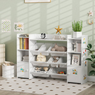 ISABELLE & MAX™ Arlethea Kids Toy Storage Organizer with 8 Removable Storage Bins, Toy Organizers and Storage with Bookshelf for Playroom, Nursery, Kids Room, White