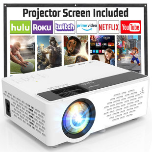 ALL AMERICAN FURNITURE & MATTRESS, INC Mini Projector, Upgraded Bluetooth Projector With Screen, 1080P Full HD Portable Projector, Movie Projector Compatible With TV Stick Smartphone/HDMI/USB, Indoor & Outdoor Use