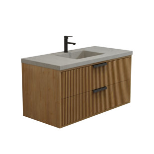 MAXBANO Modern 55" Floating Bathroom Vanity with White Single Sink in Light Brown, Solid Wood