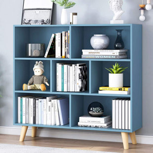 ALL AMERICAN FURNITURE & MATTRESS, INC Wooden Open Bookshelf - 3 Tier Floor Standing Display Cabinet Rack With Legs, 7 Cube Bookshelves