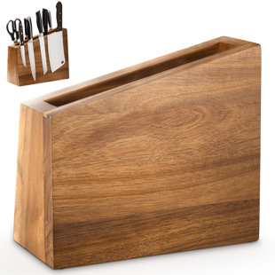 HUDSON & ASHTON LLC Large Natural Acacia Wood, Four-Sided Universal Magnetic Knife Holder, Brown