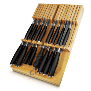 HUDSON & ASHTON LLC Oversized Bamboo Drawer Knife Block With Sharpening Slots, Natural
