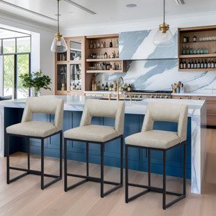 NORTHOBLIQ DIGI 24 Inch Fresh Look Upholstered Faux Leather Couner Height Bar Stools With Metal Frame