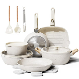 MODERN WALLS LLC 19 Pcs Pots And Pans Set Non Stick Ceramic Cookware Set With Removable Handles, Non Toxic Induction Kitchen Cookware Sets RV Cookware,Dishwasher/Oven Safe PFAS/PTFE/PFOA Free Cream