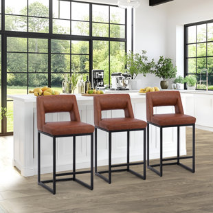 NORTHOBLIQ DIGI 24 Inch Fresh Look Upholstered Faux Leather Couner Height Bar Stools With Metal Frame