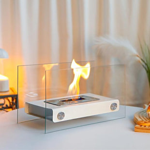 INVENITIAH Rectangular Tabletop Fire Bowl Pot With Two-Sided Glass 14" L Portable Tabletop Fireplace Clean Burning Bio Ethanol Ventless Fireplace For Indoor Outdoor Patio Parties Events