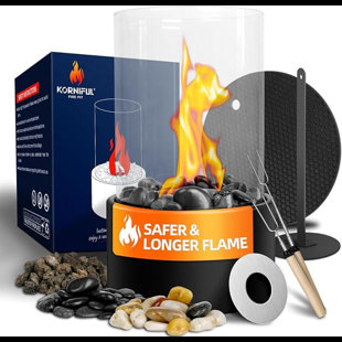 INVENITIAH Table Top Firepit With Rocks - Indoor Fire Pit Tabletop With Flame Ring - Smokeless Fire Pit With Mat For Home Decor, Portable Indoor Fire Pit House Warming Gifts New Home (Circle-Black)