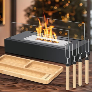 INVENITIAH Tabletop Fire Pit With 4 Sticks & S'mores Board - Smores Maker Tabletop Indoor Kit, Portable Mini Indoor Fireplace, Small Table Top Firepit Gift For Housewarming, Patio, Balcony Decor Outdoor Backyard