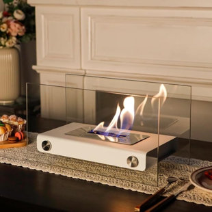 INVENITIAH Portable Tabletop Fireplace 14" L Rectangular Tabletop Fire Bowl Pot Clean Burning Bio Ethanol Ventless Fireplace Indoor Outdoor Gift For Balcony Home Decor