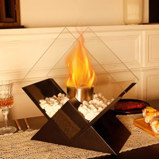 INVENITIAH Diamond Portable Tabletop Fireplace 14.5" H Tabletop Fire Bowl Pot–Clean-Burning Bio Ethanol Ventless Fireplace For Indoor Outdoor Patio Parties Events(Black)