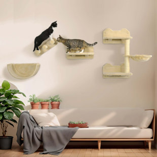 ARCHIE & OSCAR™ Cat Wall Shelves, 4 Pcs Cat Wall Furniture Cat Climbing Shelf With Cat Hammock, 3 Steps, Perches, Scratching Post, For Sleeping, Playing