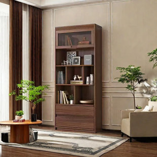 PARTTLION New Chinese style glass door solid wood bookcase