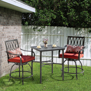 NUU GARDEN Outdoor 3-piece Metal Bar Set, Swivel Bar Stools With Cushions And Pillows