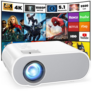 ALL AMERICAN FURNITURE & MATTRESS, INC Projector, Native 1080P Full HD Bluetooth Projector With Speaker, Outdoor Portable Movie Mini Projector Compatible With Laptop, Smartphone, TV Stick, Xbox, PS5