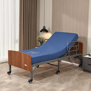 Orean Alwyn Home Hospital Bed Frame With 6 Inch Waterproof Memory Foam Mattress For Home Hospital Use, Pedal Locking Casters, Side Rails Included- 3200 Series