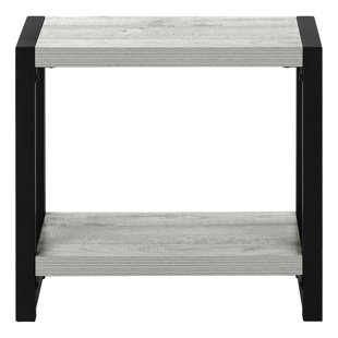 BLENDOI BROOKE Accent Table, Side, End, Narrow, Small, 2 Tier, Laminate, Black Metal, Contemporary