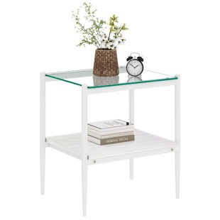 BLENDOI BROOKE Set of 2 Rectangle End Table, Tempered Glass Tabletop with MDF layer, Glass