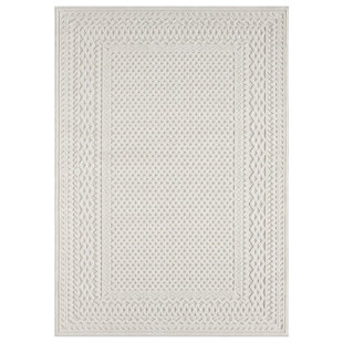 OBEETEE Textured Border Power Loomed Indoor/Outdoor Rug