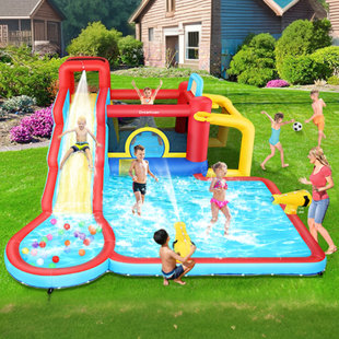 DREAMDWELL HOME 14.6' x 11.4' Large Inflatable Bounce House with Water Slide,Water Gun,Air Blower Best Kids Gifts