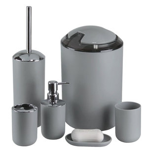 VOKIAL Bathroom Accessories Set - 6 Pieces Bathroom Accessories Set Including Trash Can, Soap Dispenser, Soap Dish, Toothbrush Holder And Cup, Toilet Brush Holder, Bathroom Decor Set Accessories Complete，Brown