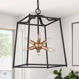 NEWWORLDDECOR Ellis 6 - Light Living Room Steel Dimmable Lantern Geometric Chandelier ETL Certified