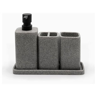 VOKIAL Bathroom Accessories Set, 4 Bathroom Accessories Complete Vanity Accessories Set, Including Lotion Dispenser Soap Pump, Cup, Toothbrush Holder And Tray