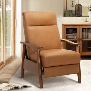 EBERN DESIGNS Penning Walnut Leather Push-Back Recliner