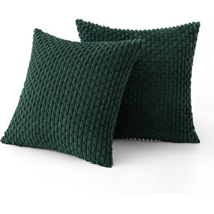 INKEDZ Throw Pillow Covers Soft Corduroy Decorative Set of 2 Boho Striped Pillow Covers Pillowcases Farmhouse Home Decor for Christmas Couch Bed Sofa Living Room 18x18 Inch Army Green