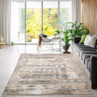 THEKO Abstract Machine Woven Beige Area Rug