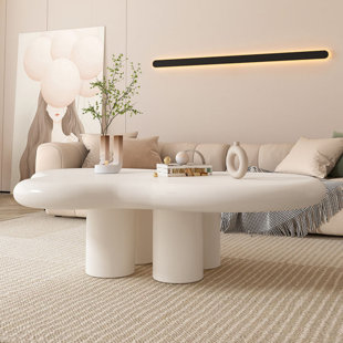 BRAYDEN STUDIO® Elodee 47.24-inch Italian light luxury four-legged cloud-shaped coffee table, living room side table, garden table, warm white