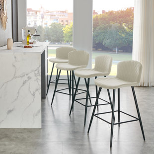CORRIGAN STUDIO Modern Upholstered Armless Velvet Bar Stool (Set of 4)