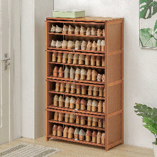 MONIBLOOM 8 Tiers 36 Pairs Bamboo Shoe Rack Organizer Cabinet with Flip Doors Storage Stand for Living Room