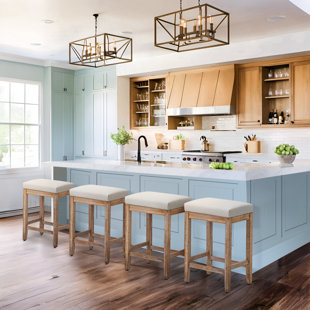 NORTHOBLIQ DIGI 24 Inch Upholstered Faux Leather Soft Cushion Wooden Kitchen Island Counter Height Barstools