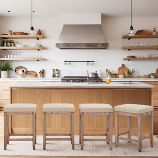 NORTHOBLIQ DIGI 24 Inch Upholstered Faux Leather Soft Cushion Wooden Kitchen Island Counter Height Barstools