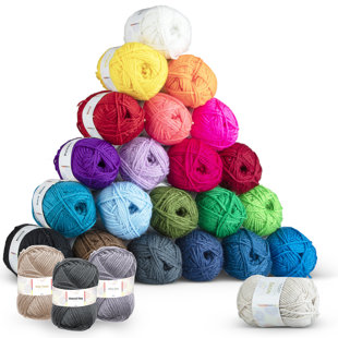 HEARTH & HARBOR Soft Cotton Multicolored Crochet Yarn for Knitting and Crafts (Set of 24)