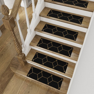 DIAGONA DESIGNS Slip-Resistant, Non-Adhesive, Durable, Stain-Resistant, Washable 8.5X26 In. Stair Treads To Enhance Safety, Protect Stairs, And Reduce Noise Contemporary Geometric Design, Set Of 7