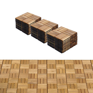 BEST ROBE EVER 30-Pack Yellow Acacia Wood Interlocking Deck Tiles – 12” X 12” Outdoor Flooring For Patio, Balcony & Poolside