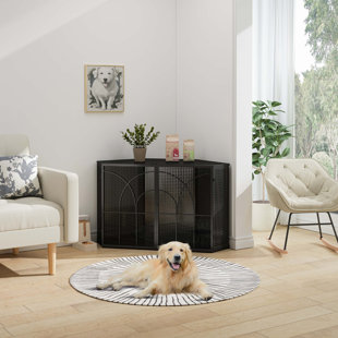 ARCHIE & OSCAR™ Dog Cage with Tempered Glass, for Corner of Living Room, Hallway, Study and Other Spaces, Black